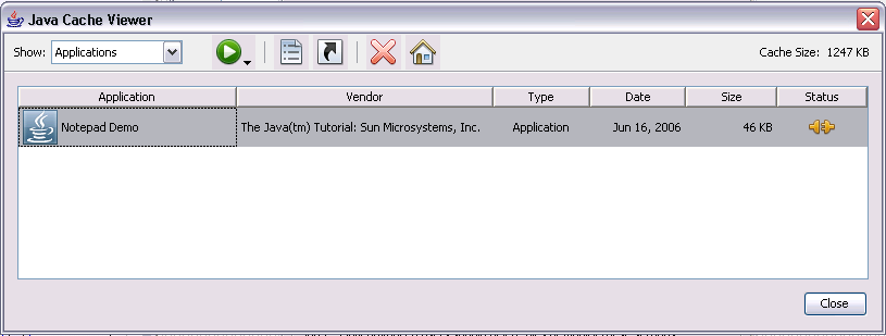 A screen shot of the Java Cache Viewer application