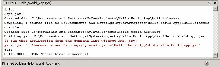 Output window showing results of building the HelloWorld project.