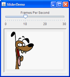 A snapshot of SliderDemo, which uses a slider