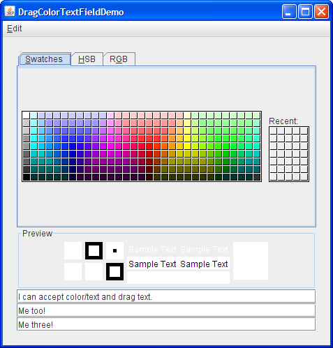 The DragColorTextFieldDemo example