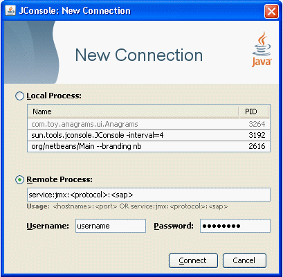 Connecting to a JMX Agent Using the JMX Service URL Connecting to a JMX Agent Using the JMX Service URL