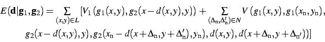 \begin{displaymath} \begin{array}{l} E(\mathbf{d}\vert\mathbf{g}_1,\mathbf{g}_... ...n}},y+\Delta_{\mathrm{n}^\prime})\right) \right] \end{array} \end{displaymath}