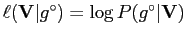 $ \ell(\mathbf{V}\vert{g}^{\circ})=\log P({g}^{\circ}\vert\mathbf{V})$